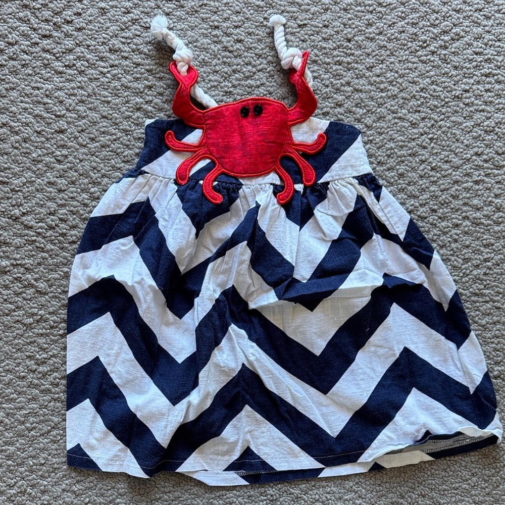 Mud Pie Navy & White Chevron Tank Top with Red Crab Applique